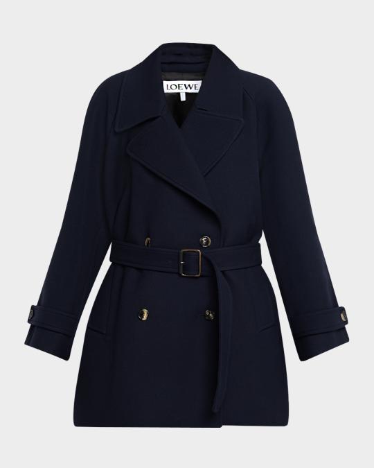 LOEWE Double-Breasted Belted Wool Twill Coat | Neiman Marcus