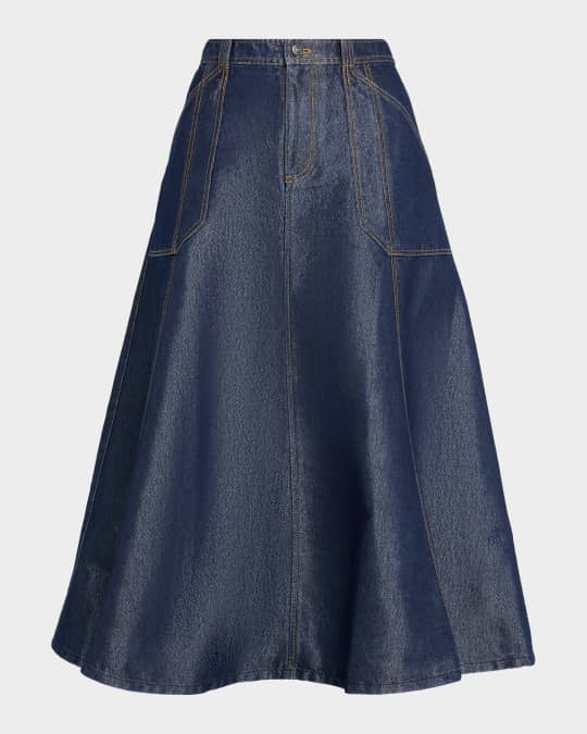 Cinq a Sept Benji Sparkly Denim Circle Skirt | Neiman Marcus