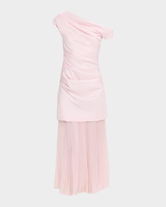 SIMKHAI Ammalie Asymmetric Combo One-Shoulder Midi Dress