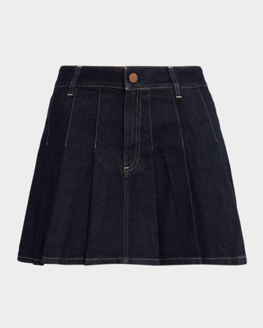 ALICE + OLIVIA Suzie Pleated Denim Mini Skirt | Neiman Marcus