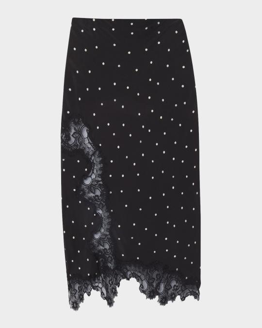 A.L.C. Olivia Polka-Dot Crepe and Lace Maxi Skirt | Neiman Marcus