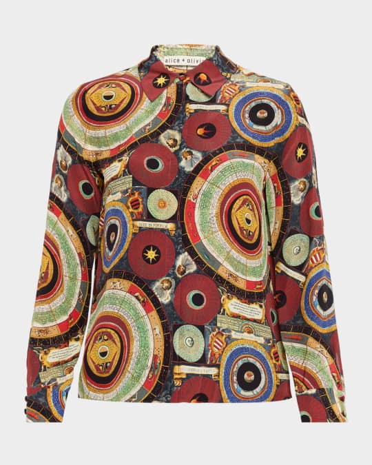 ALICE + OLIVIA Hands of Time Willa Placket Top | Neiman Marcus