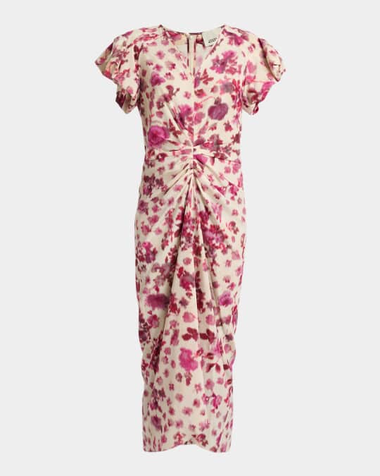 Isabel Marant Terenae Printed Stretch Silk Midi Dress | Neiman Marcus