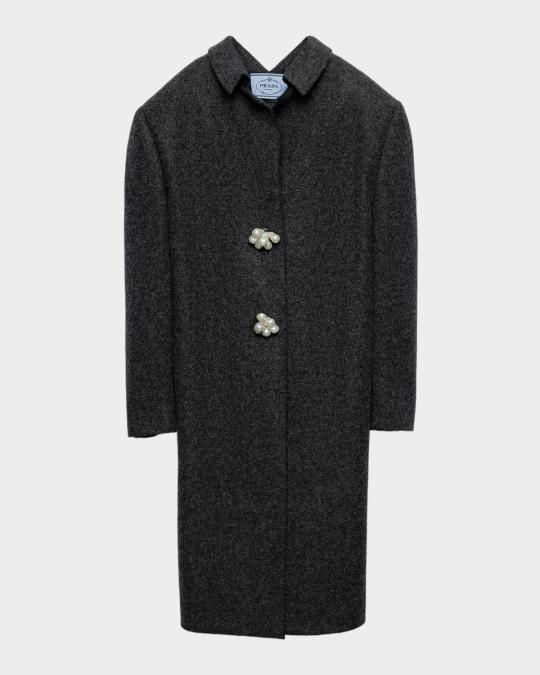 prada vintage wool coat ヴィンテージ　コート　プラダ Prada Jewel-Button Shetland Wool Single-Breasted Coat | Neiman Marcus