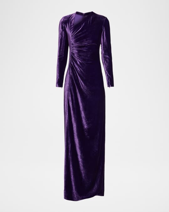 Ralph Lauren Collection Kinslee Ruched Velvet Long-Sleeve Gown | Neiman  Marcus