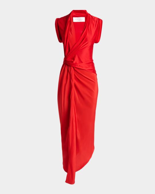 Victoria Beckham Asymmetric Twisted Silk Slit Maxi Dress