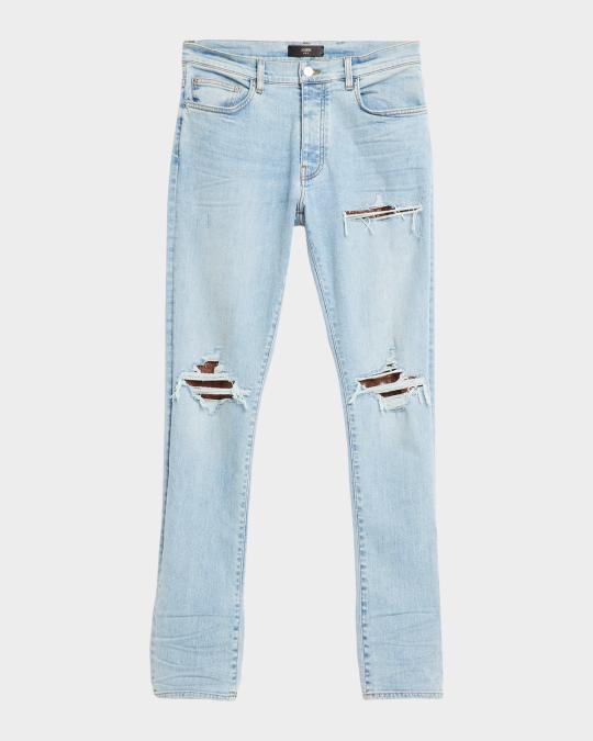 Amiri Men's MX1 Croc-Effect Repaired Stretch Skinny Jeans | Neiman