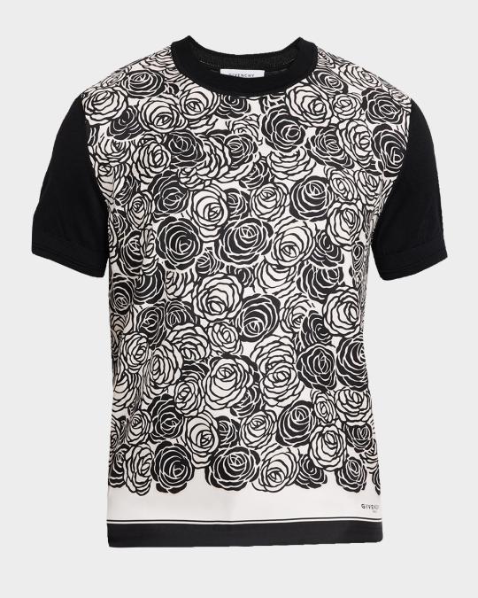 Givenchy Men's Floral-Print Silk/Cotton Short-Sleeve T-Shirt