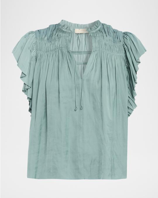 Ulla Johnson Agosta Flutter-Sleeve Blouse | Neiman Marcus