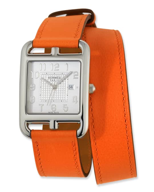 Hermes Large Cape Cod GM Watch with Orange Leather Strap Neiman Marcus