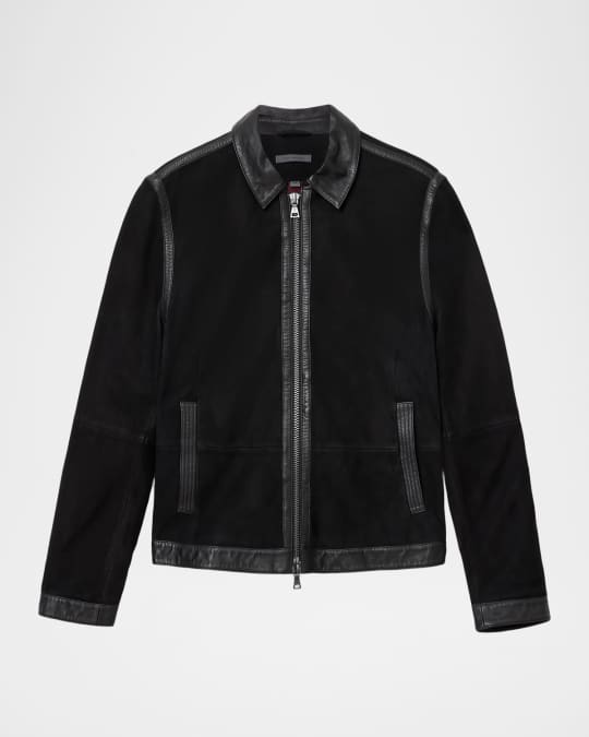 John Varvatos Men's Jaxon Waxed Suede Full-Zip Jacket | Neiman Marcus