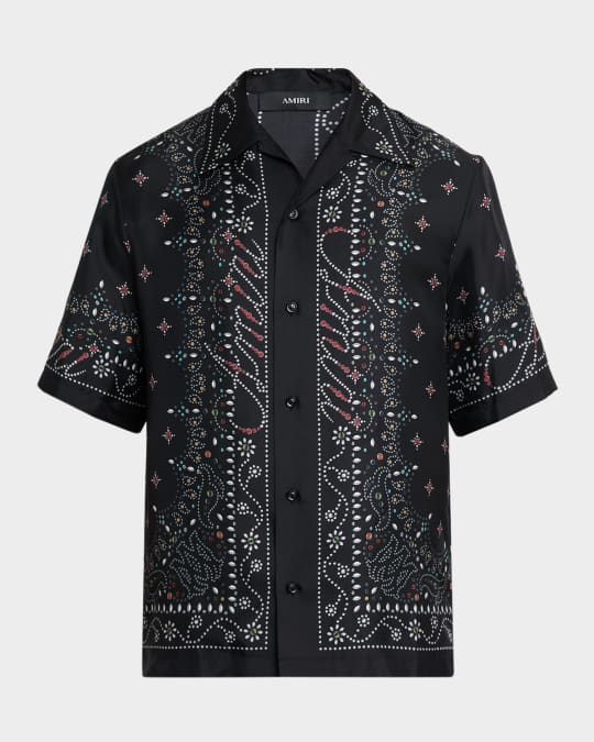 Amiri Men's Silk Crystal Print Bowling Shirt | Neiman Marcus