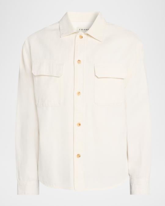 FRAME Men's Linen Double-Pocket Button-Down Shirt | Neiman Marcus