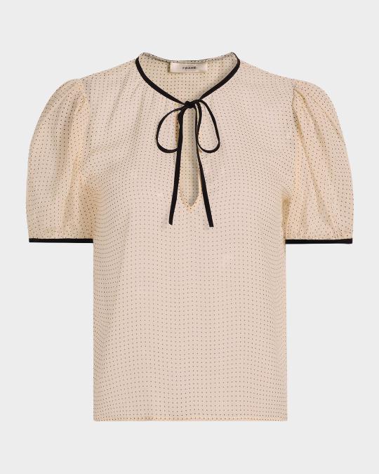 FRAME The Tie Puff-Sleeve Blouse | Neiman Marcus