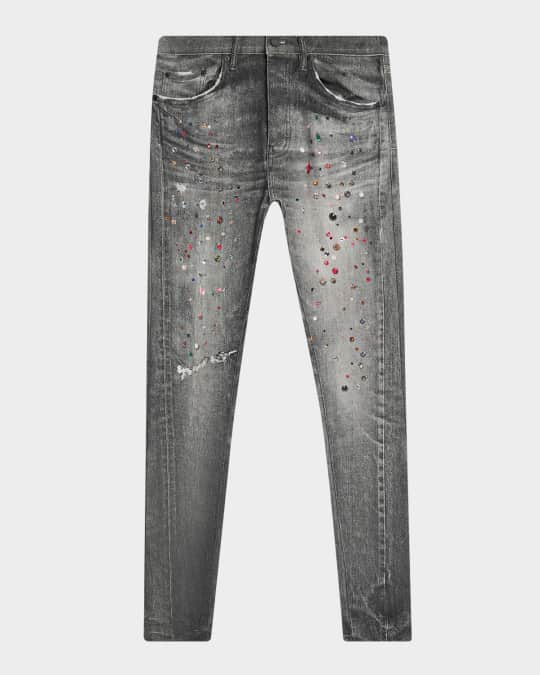 PURPLE Men's Embellished Mid-Rise Skinny Jeans | Neiman Marcus