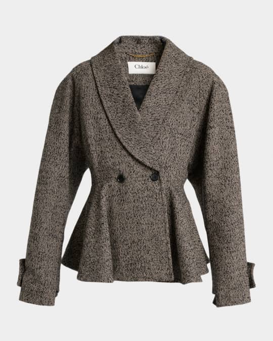 Chloe Double-Breasted Herringbone Oversized Peplum Coat | Neiman