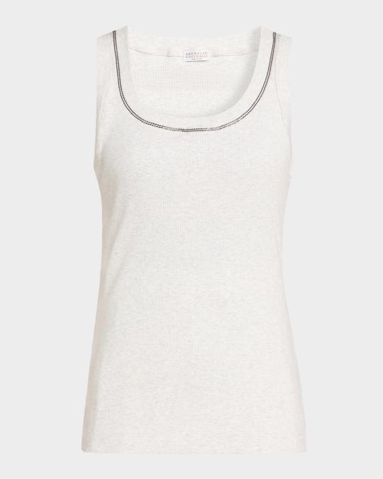 Brunello Cucinelli Monili Scoop-Neck Rib Tank Top | Neiman Marcus