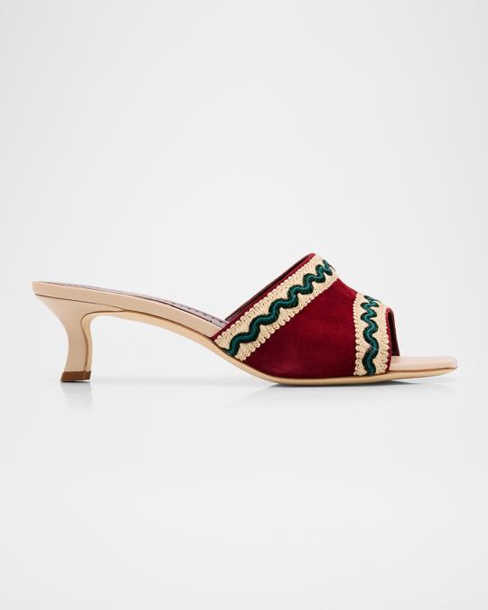 MANOLO BLAHNIKD ミュール Manolo Blahnik 50mm Marebis Embroidered Kid Suede Mule Sandals