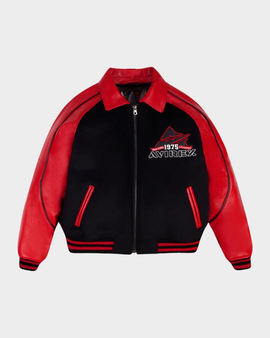 ATTACHMENT Wool×Leather Varsity Jacket AVIREX Men's Classic Wool Leather Varsity Jacket | Neiman Marcus