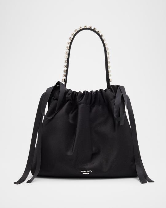 Jimmy Choo Mini Bow-Embellished Satin Top-Handle Bag | Neiman Marcus