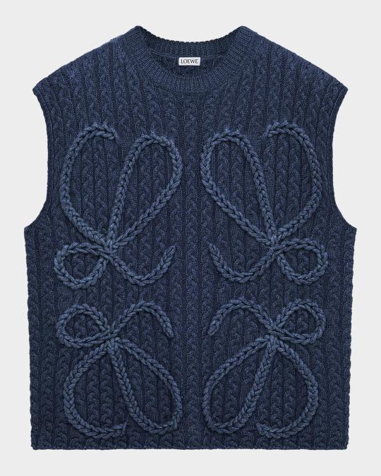 LOEWE Anagram Cable Knit Vest | Neiman Marcus