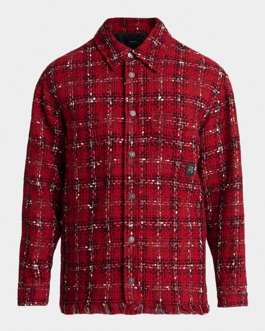 Amiri Men's Tweed Flannel Snap-Front Overshirt | Neiman Marcus