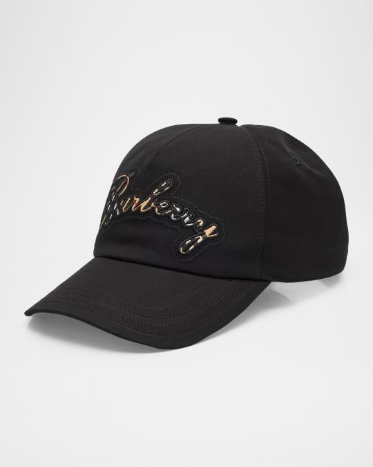 Burberry Men's Check Cursive Logo Gabardine Baseball Cap | Neiman