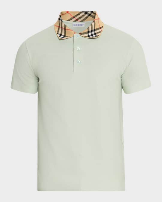 Burberry Men's Check-Collar Slim Fit Cotton Polo Shirt | Neiman Marcus