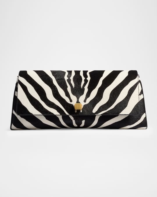Khaite Audrey Zebra-Print Calf Hair Clutch Bag | Neiman Marcus