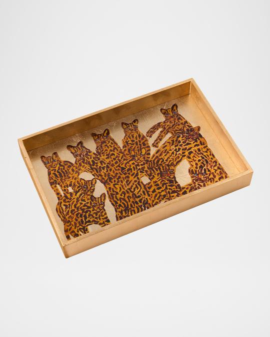 Hunt Slonem Ocelot Queen Gold Leaf Vanity Tray | Neiman Marcus