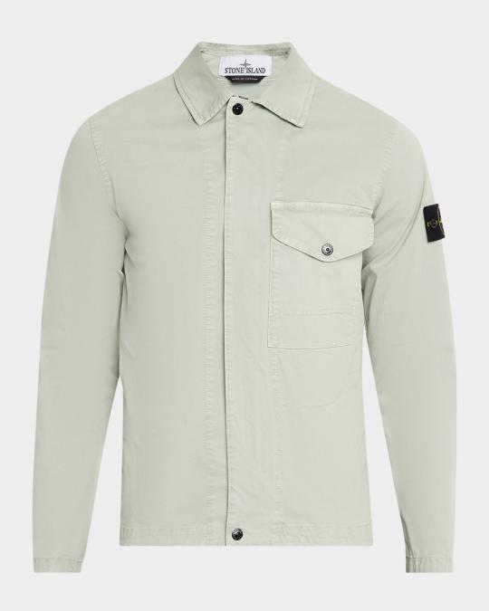 Stone  Twill Shirt Jacket (ネービー) Stone Island Men's Cotton Stretch Full-Zip Shirt Jacket | Neiman