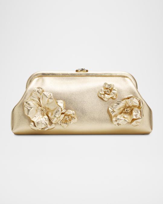 Jimmy Choo ゴールド クラッチバッグ Jimmy Choo Skylar Floral Applique Metallic Leather Clutch Bag