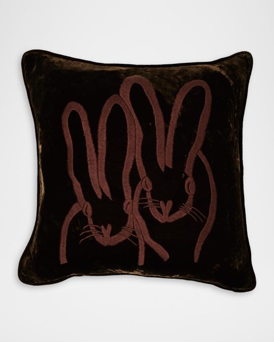 Hunt Slonem Hand-Embroidered Velvet Bunny Pillow, 20