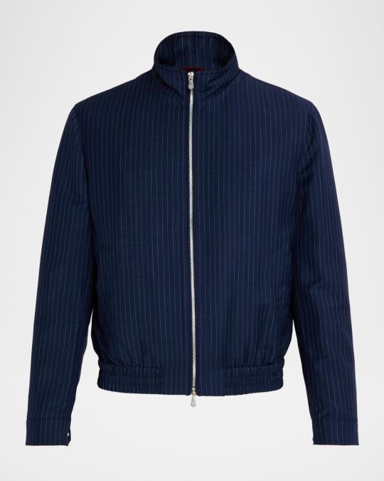 Brunello Cucinelli Men's Hairline Stripe Full-Zip Jacket | Neiman