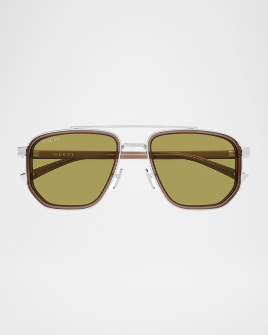 Gucci Men's GG2073S Double-Bridge Metal and Bio-Nylon Aviator