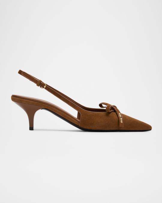 Miu Miu 55mm Bow Suede Slingback Pumps | Neiman Marcus
