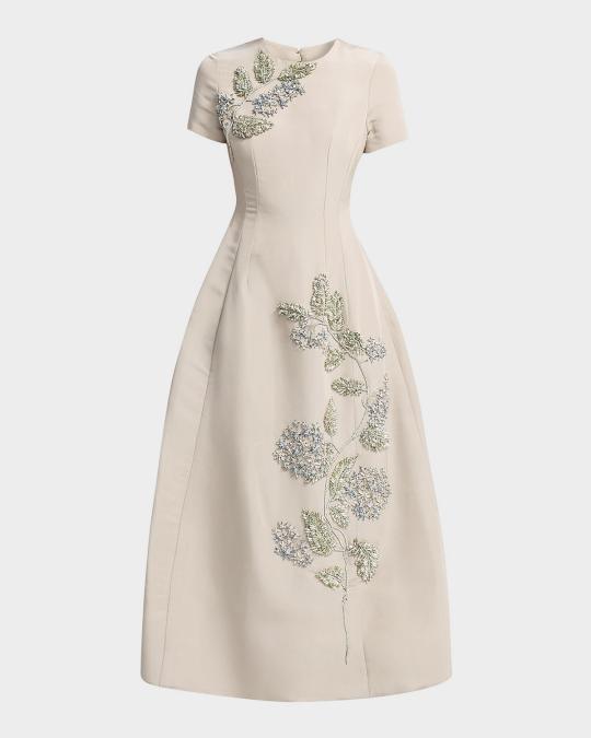 formal oscar de la renta dresses Short-Sleeve Crystal Flowers Faille Cocktail Dress oscar de la renta 2025