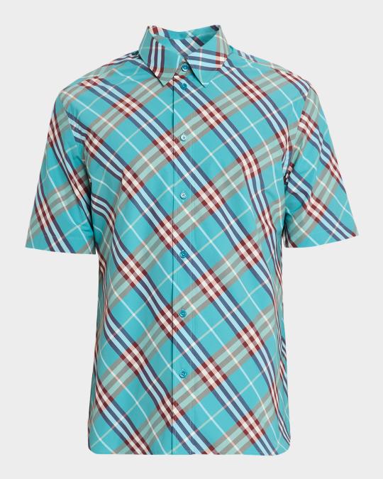 Burberry Men's Relaxed-Fit Check Cotton Short-Sleeve Shirt