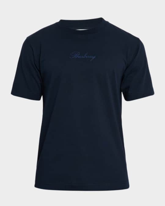 Burberry Men's Check Cursive Logo Cotton T-Shirt | Neiman Marcus