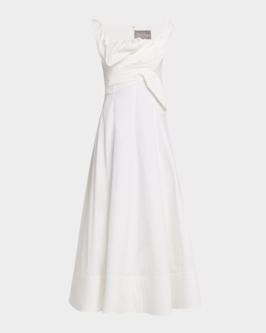 Lela Rose 3D Draped Cotton Poplin Sleeveless Midi Dress | Neiman Marcus