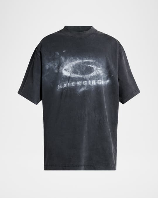Balenciaga Men's Washed Jersey Chalk Logo T-Shirt | Neiman Marcus