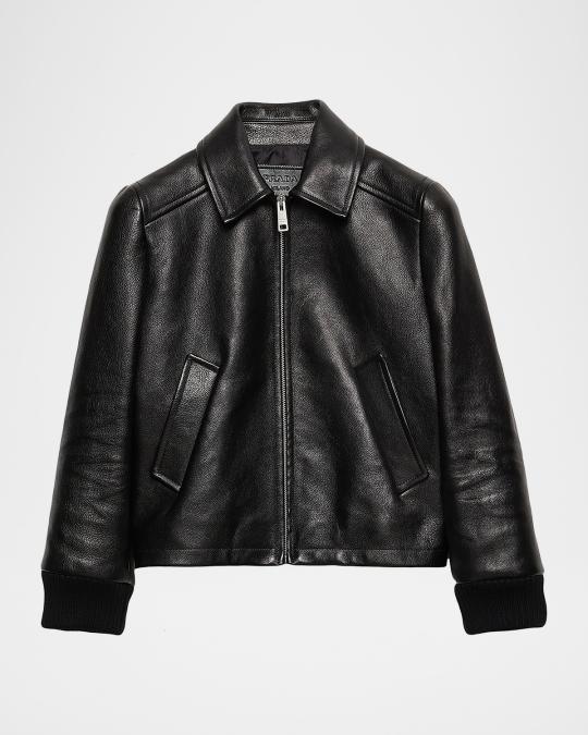 Prada Cropped Leather Blouson Jacket | Neiman Marcus