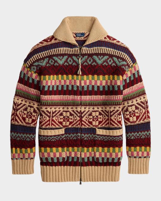 Polo Ralph Lauren Geometric Shawl-Collar Zip Cardigan | Neiman Marcus
