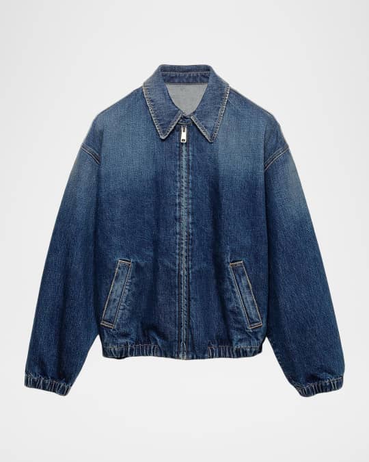 極美品 Prada 25ss denim blouson jacket Prada Washed Denim Blouson Jacket | Neiman Marcus
