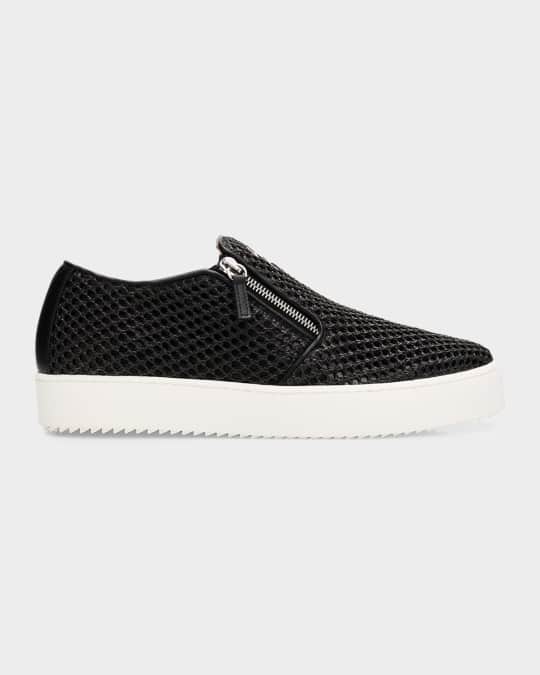 Giuseppe Zanotti Men's Mesh & Leather Double-Zip Sneakers | Neiman