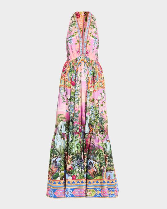 Camilla Turkish Delight Ruffle-Hem Halter Maxi Dress