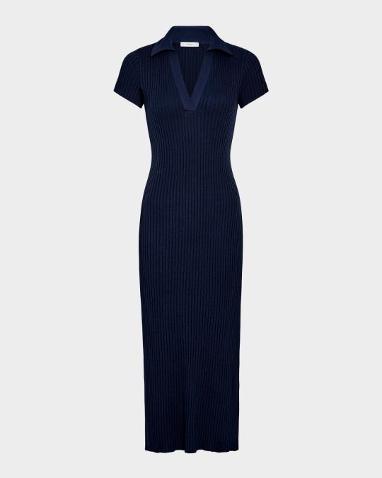 Vince Ribbed Short-Sleeve Polo Dress | Neiman Marcus