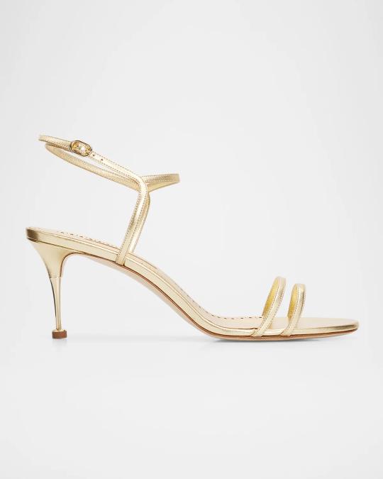 Manolo Blahnik 70mm Ciagalo Metallic Leather Ankle-Strap Sandals