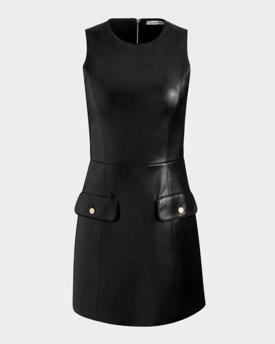 alice and olivia vegan leather dress Marcella Mini [color:green]color_family:green--8399161000193