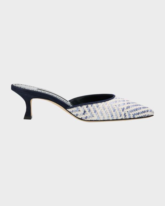 アパルトモン　MANOLO BLAHNIK CAROLYEN MULE Manolo Blahnik Carolyne Metallic Woven Kitten-Heel Mules | Neiman